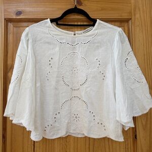 White Embroidered Linen Blouse - Abercrombie and Fitch